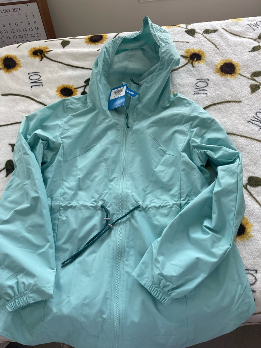 Columbia Light Aqua Hooded Rain Jacket size M